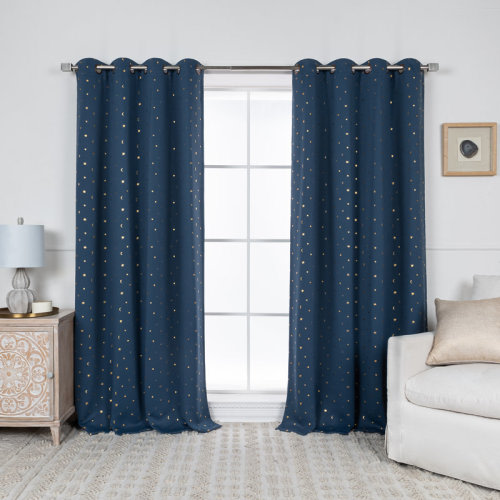 Latitude Run® Delsanto Golden Starry Night Polyester Blackout Curtain Pair & Reviews | Wayfair