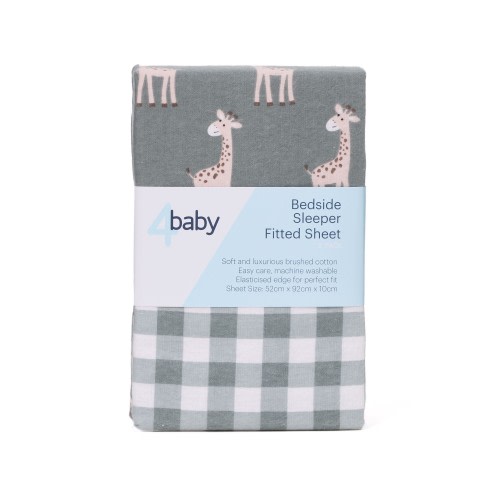 4baby Flannel Bedside Sleeper Fitted Sheet 2 Pack Gingham/Gerald