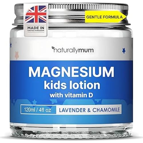 NaturallyMum Kids Magnesium Bedtime Lotion with Vitamin D | Support for Sleep, Heart, Bone, Nerve, Gut and Muscle Health | Alternative to Melatonin | Lavender & Chamomile 4.2 fl oz