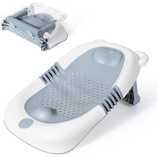 Orzbow Baby Bath Support, Foldable Newborn Bathtub 0-6 Months, Non-Slip Soft Baby Bath Tub with Suction Cups, Ergonomic Design, Newborn Infant Essentials Must Haves, Gray