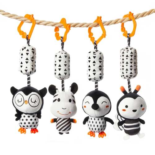 Black & White High Contrast Toys Hanging Rattle Set for Babies