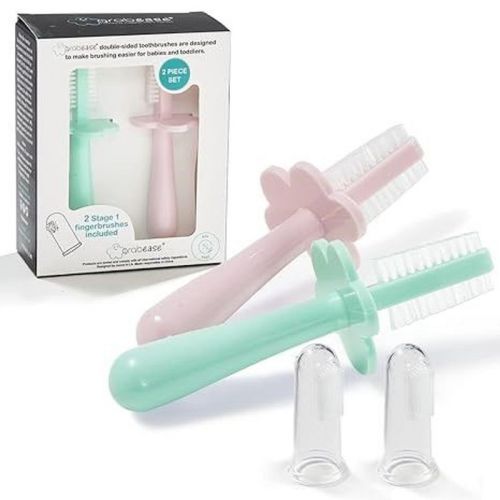 Grabease Baby Finger Toothbrush Finger Brush Baby Infant Toothbrush Toddler Toothbrush, 2 Pack, Mint And Blush