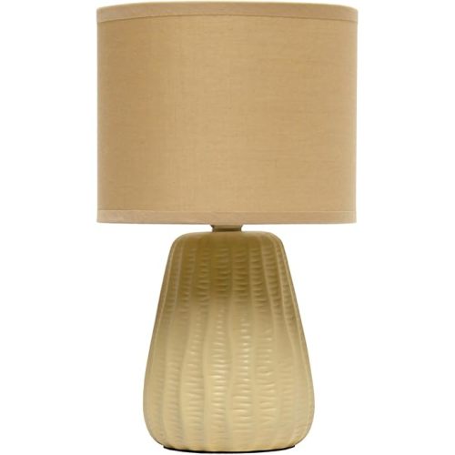 Simple Designs LT1138-TAN - Lámpara de escritorio tradicional de 11.02 pulgadas con textura de cerámica en colores pastel con pantalla de tela a juego para decoración del hogar, dormitorio, mesita de