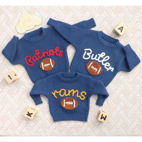 Personalized Sweater with Football, Custom Name Football Sweatshirt, Hand-Embroidered Sports Sweater, Skol Sweater, Toddler Football Sweater
