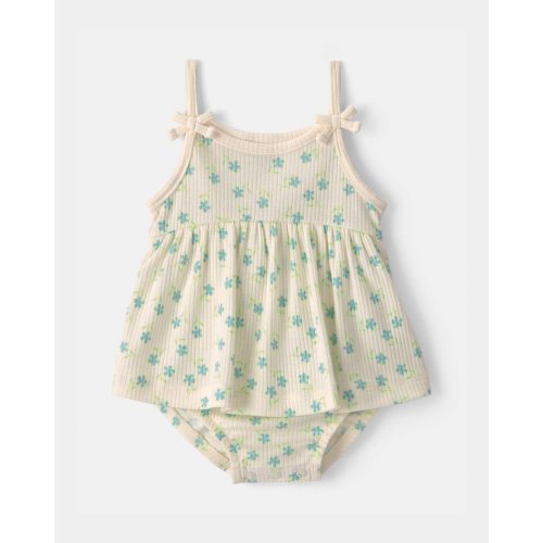 Baby Girl Floral Rib Sleeveless Bodysuit Dress - Cream | Carter's