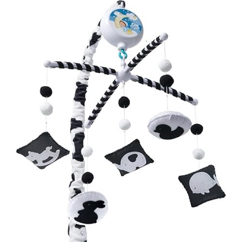Montessori Mobile Baby for Crib (TINITIGIES) - Digital Music Box with 12 lullabies & 3 Modes (Rotating only, Music only, Rotating with Music) - Black and White Baby Mobile for Boys & Girls