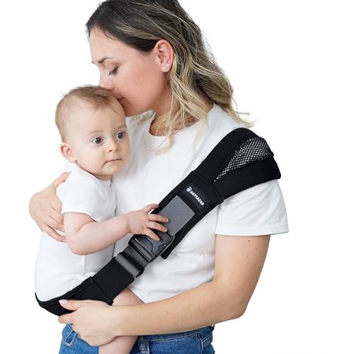 Toddler Sling, Ergonomic Baby Sling Carrier with Adjustable Strap, Soft Padding & Non-Slip Hip Seat, Perfect for Infant and Toddler(7-44 lbs), Premium Cotton (Black)
