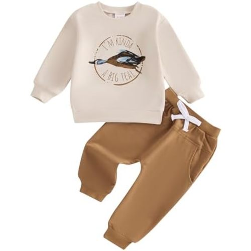 Kids Baby Boys Duck Hunter Clothes Mallard Duck Sweatshirt Pullover Solid Color Pant 2Pcs Toddler Hunting Baby Outfit