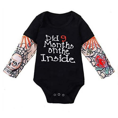 StylesILove Infant Baby Boys Girls Did 9 Months on the Inside Tattoo Sleeve Black Cotton Bodysuit Romper (70/3-6 Months)