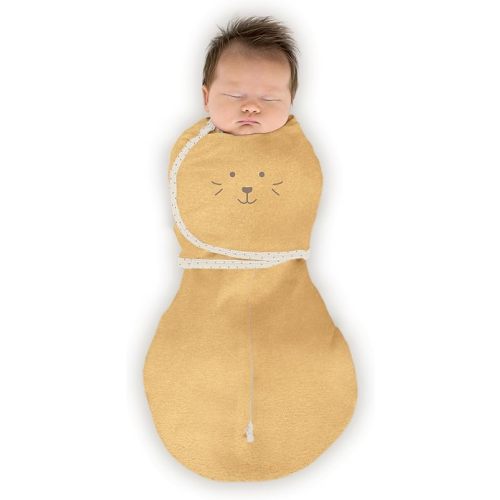 SwaddleDesigns 6-way Omni Swaddle Sack, Arms Up Swaddle for Newborn, More Options to Calm Startle Reflex, Improves Sleep, Easy Transition Baby Sleep Sack, Small, 0-3 month, Gold, Cute Animal Face