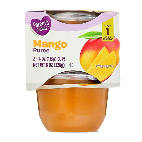 Parent's Choice Stage 1 Baby Food, Mango Puree, 4 oz Cups (2 Pack)