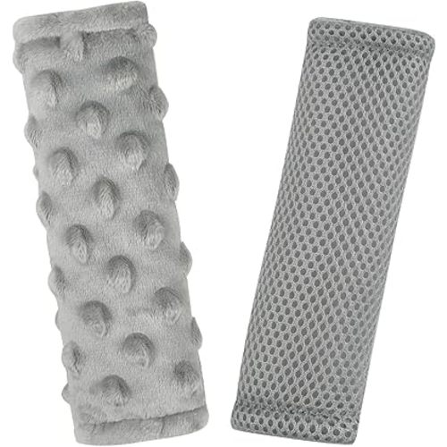 Baby Car Seat Strap Pads, Car Seat Strap Shoulder Covers for Baby Infant Toddler, Double-Sided Car Seat Belt Covers for Stroller/Pushchair/Baby Swing,Soft Flannel & Mesh, Gray