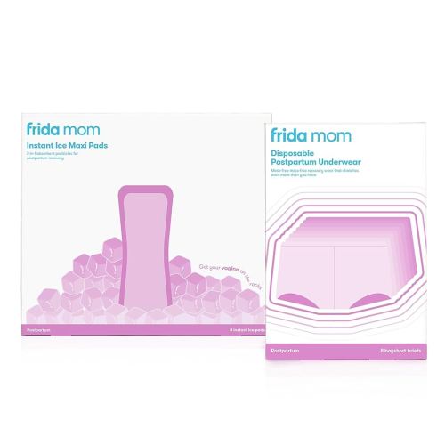 Frida Mom 2-in-1 Postpartum Absorbent Perineal Ice Maxi Pads + Disposable Underwear (Regular Boyshort) for Postpartum Care, Perineal Recovery and Cleansing After Birth