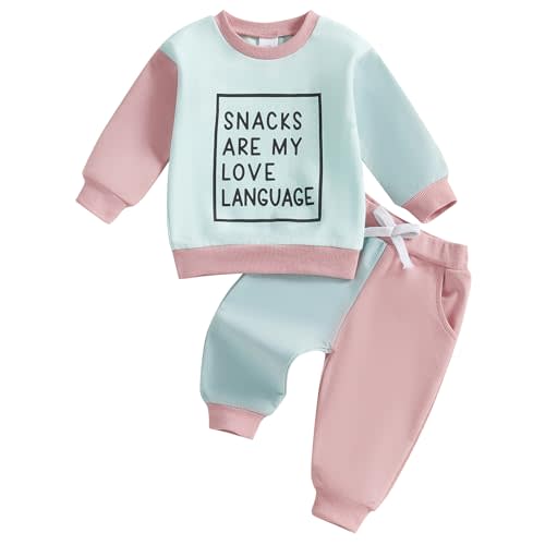Jovynta Toddler Baby Girl Clothes Contrast Color Fall Winter Outfit Long Sleeve Sweatshirts and Pants 6 12 18 24M 2 3 4T Set