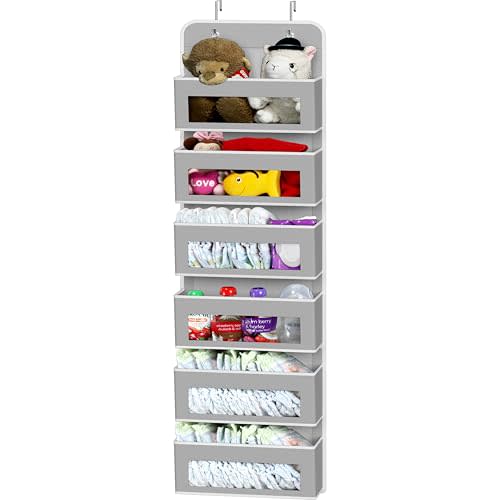 Simple Houseware 6 Clear Window Pocket Over Closet Door Storage Hanging Organizer for Bedroom, Bathroom, Pantry, Gray