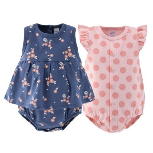 Baby Girl Rompers, 2pk - The Peanutshell® Navy Floral, Pink Navy, 6-9 Months