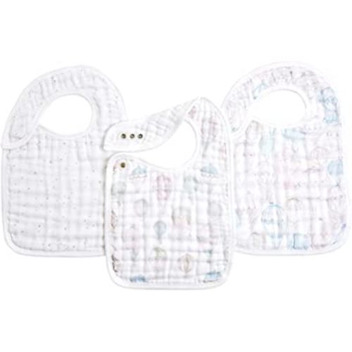 aden + anais 100% Cotton Muslin Snap Bib – Super Absorbent, Soft 3-Layer Baby Bib for Boys & Girls with Adjustable Snap-Closure for Teething, Eating, Drooling, 3-Pack, Above the Clouds