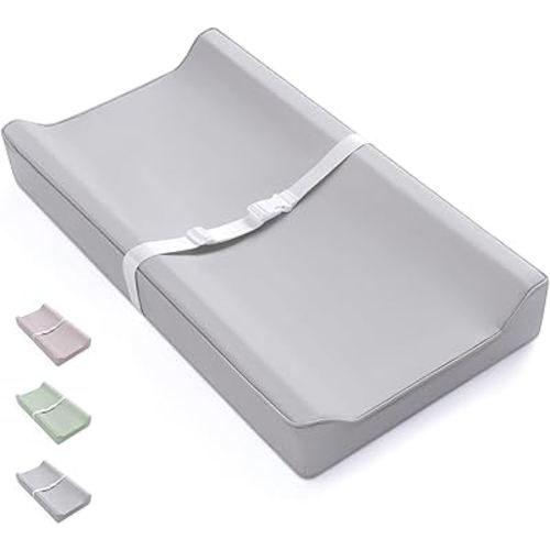 Blissful Diary Vegan Leather Baby Changing Pad with Waterproof & Wipe-Clean PU Cover, Standard Size Cozy Diaper Changing Pad for Dresser and Table, Light Gray