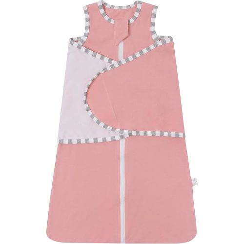 Baby Swaddle with 2-Way Zipper 100% Cotton Soft Comfortable Wearable Blanket Baby Sleep Sack 1.0 TOG - Pink - 6-12 Months