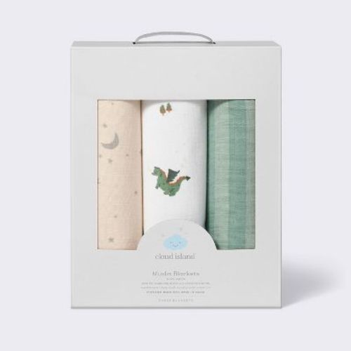 Muslin Swaddle Baby Blanket - Dragons - 3pk - Cloud Island™