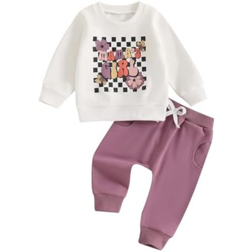 Karwuiio Toddler Baby Boy Girl Clothes Checkerboard Print Long Sleeve Sweatshirt Tops and Pants Fall Clothing Set