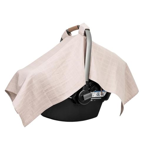 Car Seat Cover for Baby Girl – Breathable, 100% Certified Organic Cotton, Premium Muslin Car Seat Canopy - Infant Car Seat Cover Blocks Sun, Dust, Wind, Bugs, & Keeps Baby Cool, Fits All Seats (Brown)