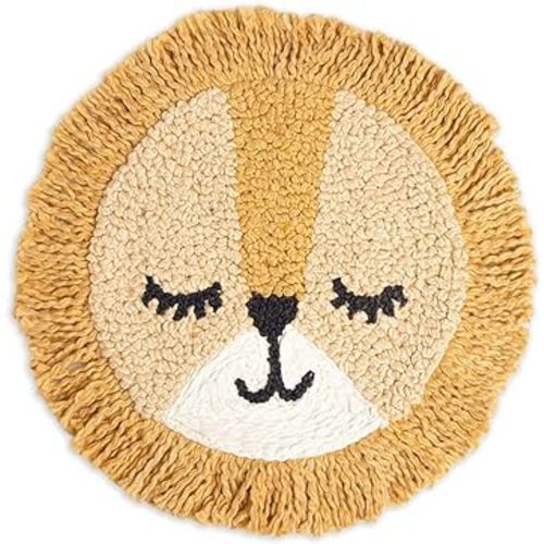 Crane Baby Safari Lion Pillow Nursery Decor, Decorative Round Animal Pillow for Nursery and Toddler Rooms, Lion, 12" x 12", Insert Included