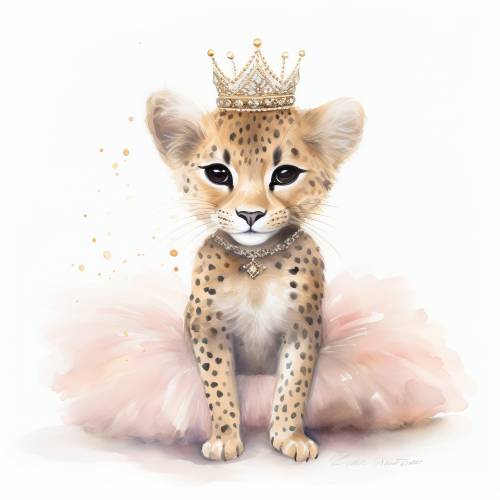Royal baby cheetah in a pink tutu for nursery art - V1