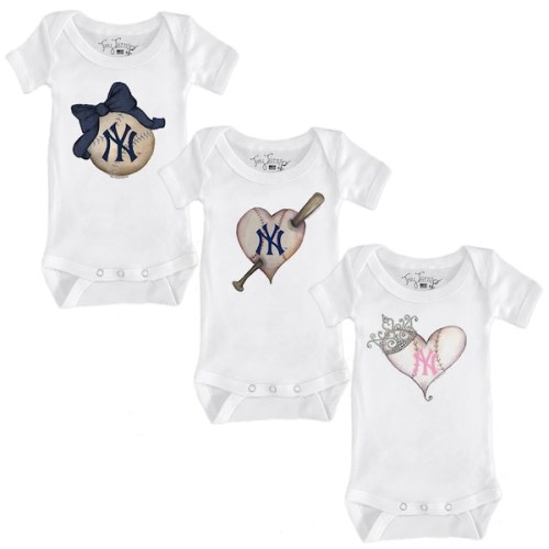 New York Yankees Tiny Turnip Girls Infant 3-Piece Bodysuit Set - White
