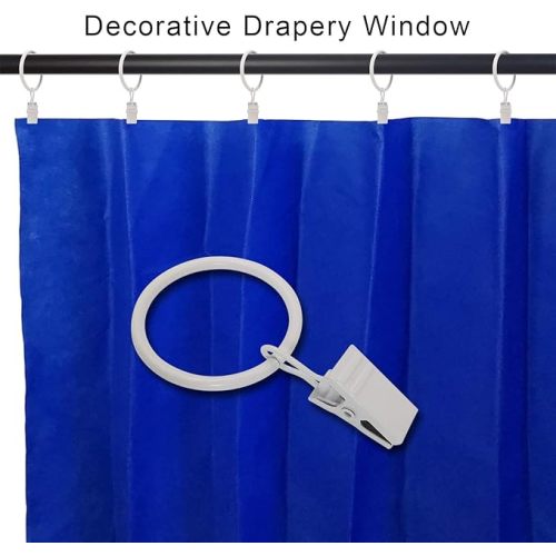 40 Pack Curtain Rings with Clips, Drapery Clips with Rings, Drapes Rings 1.26 in Interior Diameter, Fits up to 1 in Curtain Rod, White