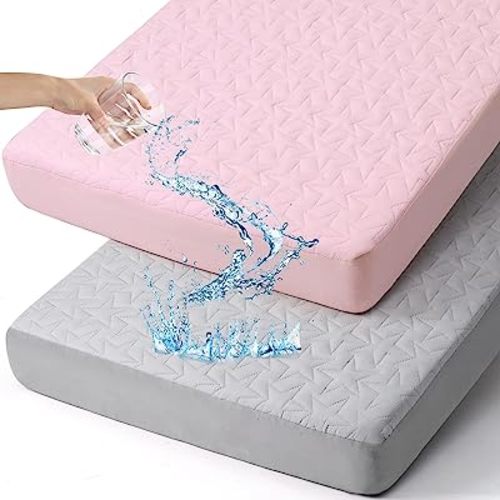 Waterproof Mini Crib Mattress Protector: 2-Pack Pack N Play Sheets - Fitted for Standard Baby Mattresses (38" x 26") - Soft and Breathable Covers for Graco Pack and Play, Playards, and Mini Cribs