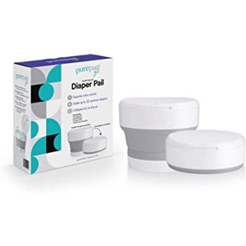 Go Portable Diaper Pail — White — Superior Odor Control with No Added Fragrance — Collapses for On-The-Go — Compact & Space-Saving