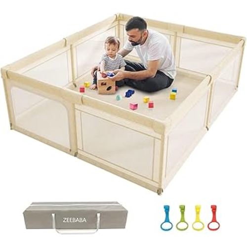 Baby Playpen,Playpen, Playpen for Babies and Toddlers, Play Pen for Kids, Play Pens for Babies and Toddlers for Apartment (59 * 59 Beige playpen Without mat)