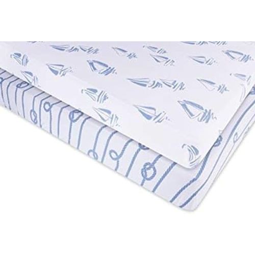 Ely's & Co. Crib Sheet Set 100% Jersey Cotton 2 Pack - Dusty Blue Nautical Print