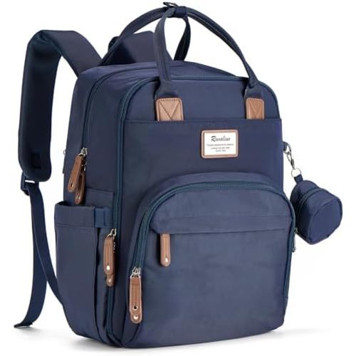 RUVALINO Diaper Bag Backpack - Multifunction Travel Essentials Baby Bag with Changing Pad & Stroller Straps & Pacifier Case, Waterproof, Navy Blue