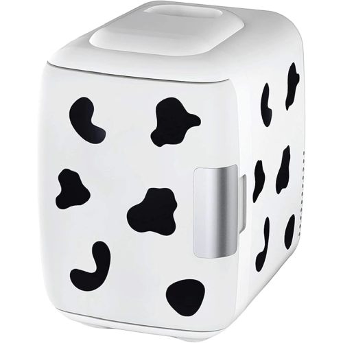 Cooluli Skincare Mini Fridge for Bedroom - Car, Office Desk & Dorm Room - Portable 4L/6 Can Electric Plug In Cooler & Warmer for Food, Drinks, Beauty & Makeup, 12v AC/DC & Exclusive USB, Cow Print