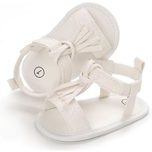 SOFMUO Infant Baby Girls Sandals with Flower Soft Sole Newborn Summer Crib Shoe Toddler First Walker Princess Dress Shoes