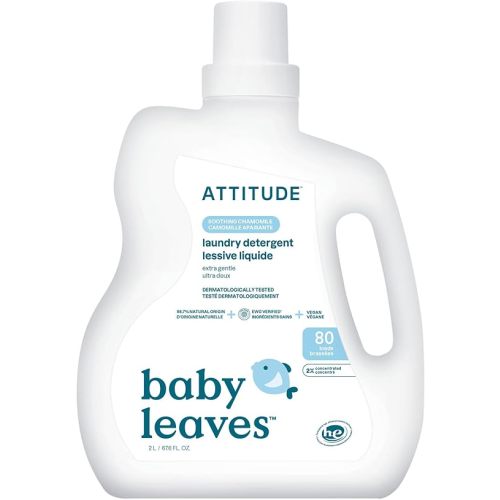 ATTITUDE Baby Laundry Detergent Liquid, EWG Verified, Safe for Baby Clothes, Infant and Newborn, Naturally Derived, HE Compatible, Soothing Chamomile, 80 Loads, 67.6 Fl Oz (AMAZON EXCLUSIVE)