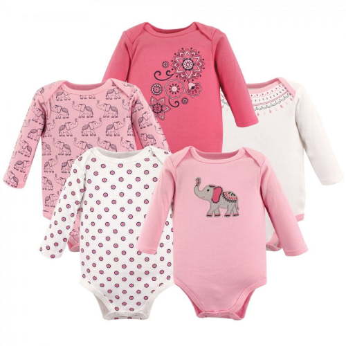 Hudson Baby Cotton Long-Sleeve Bodysuits, 5-Pack, Newborn- 24 Months