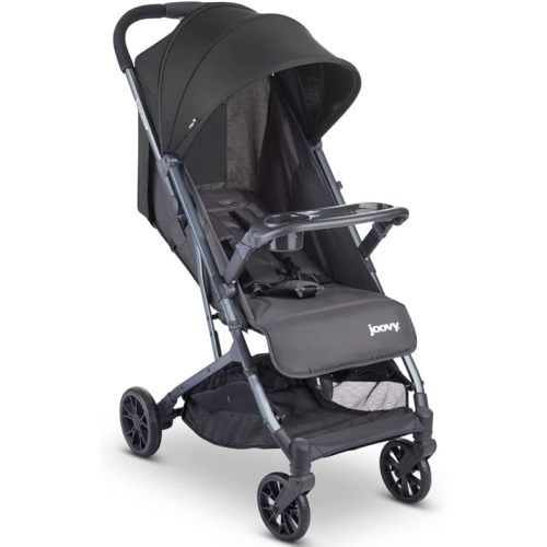 Joovy Kooper Lightweight Baby Stroller Featuring Removable, Swing-Open Tray, Big Wheels, Reclining Seat with Footrest, Extra-Large Retractable Canopy, and Compact Fold (Forged Iron)