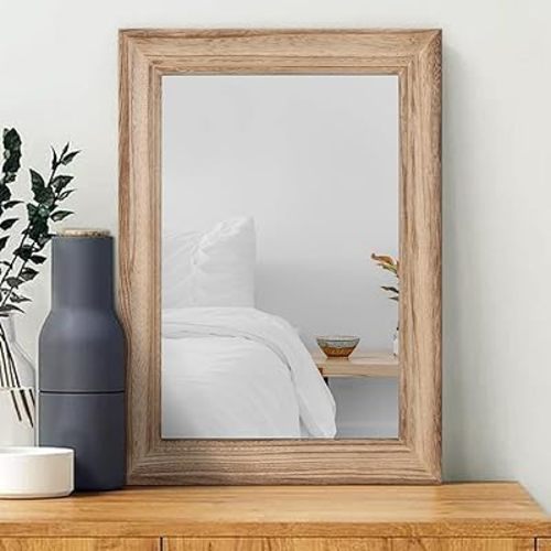 Rustic Mirror with Wood Frame Farmhouse Rectangle Mirrors for Wall 20"x16" Decorative Hanging Mirror for Bathroom Bedroom