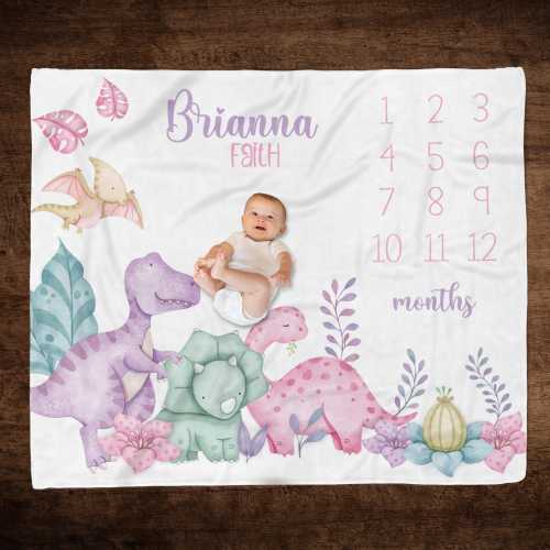 Baby Girl Dinosaur Milestone Blanket, Pink Purple Dinosaurs, Baby Girl Month Blanket, Baby Month Dinosaur Blanket, Girl Growth Photo Blanket