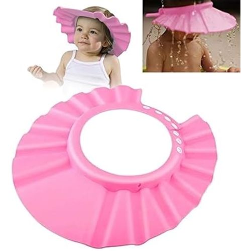 Shower Cap - Bath Hat Shampoo Protection Bath Cap Soft Adjustable Bathing Visor for Toddler, Baby, Kids, Children (Pink)