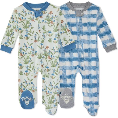 Burt's Bees Baby Baby Boys' Sleep and Play Pjs, 100% Organic Cotton One-Piece Romper Jumpsuit Zip Front Pajamas