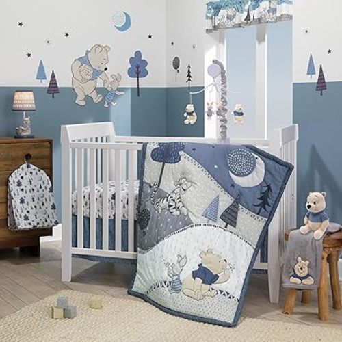 Lambs & Ivy Forever Pooh 3Piece Baby Crib Bedding Set, Blue