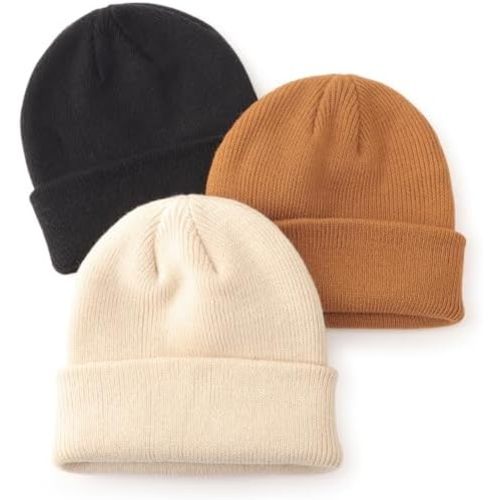 DRESHOW BQUBO 3 Pack Baby Beanies Toddler Kids Winter Hats Soft Knit Hat for Baby Boys Girls Warm Cap Beanies