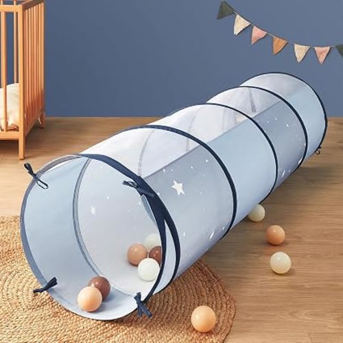 Tiny Land Kids Play Tunnel Tent with Storage Bag for Toddlers | 69" x 18" Foldable Crawl Toys for Baby, Blue Indoor & Outdoor Pop Up Dog Tunnel with Breathable Mesh