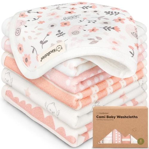 6-Pack Cotton Baby Washcloths for Newborn - Organic Cotton Muslin Soft Wash Cloths for Babies, Infant, Kids,Toddler Towels for Boy,Girl,Super Absorbent Face Cloths,Scratch-free Baby Rags (Sweet Charm)