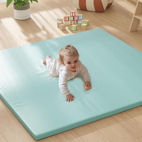 Padded Baby Play Mat, 1.3 Inch Thicken Foam Cushioned & 50 x 50 Waterproof Playpen Mat for Infants and Toddlers, Stylish and Wipe-Clean Playmat for Baby Play on Floor, Light Green