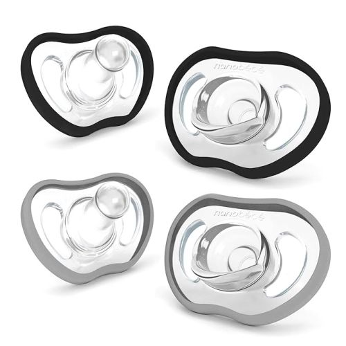 Nanobebe Active Baby Pacifiers 4-36 Months - Orthodontic, Lightweight and Vented, Curves Comfortably with Face Contour, 100% Silicone - BPA Free, Perfect Baby Registry Gift 4pk, Black/Grey